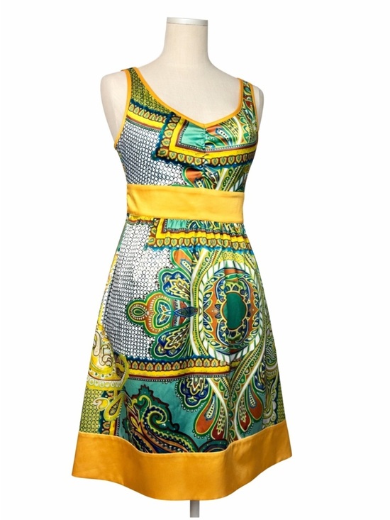 Forever 21 Dresses & Skirts - Forever 21 Boho Paisley Print Satin Dress Yellow  and Green Small